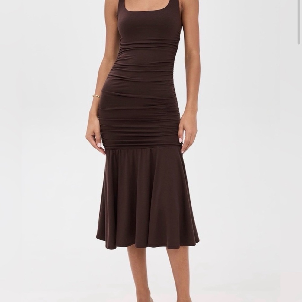 Reformation Kayla Knit Brown Ruched Dress
